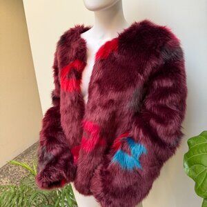 FUN Maximalism Maroon, Plum, Burgundy Multi-Color Faux Fur Coat